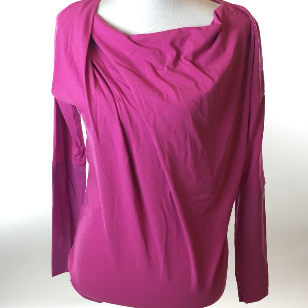 Bloom yoga top pink boat neck draped front